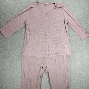 Soma Cool Nights Pajamas Womens XL Mauve Polka Dot Button Down 2 Piece Set